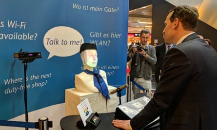 Furhat’s’ ‘robot concierge’ at Frankfurt Airport. The robot can provide flight and airport information to passengers.