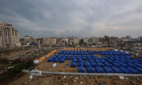 Displaced Palestinian families take refuge in tents installed near their damaged homes in Gaza city, Gaza city, Gaza Strip, Palestinian Territory - 10 Feb 2025