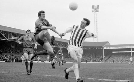Jeff Astle, right, here challenging for the ball with Liverpool’s goalkeeper Tommy Lawrence, was found to have died of an ‘industrial disease’.