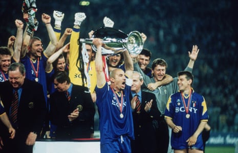 Gianluca Vialli leads the celebrations after Juventus’ victory in the 1996 Champions League final, a game in which Antonio Conte also played