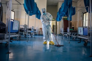 A medical staff worker is seen in the intensive care unit at De Martini hospital.