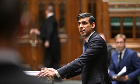 Rishi Sunak standing at the House of Commons dispatch box