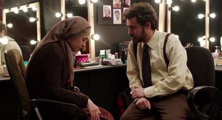 Rana and Emad backstage, in character as Linda and Willy Loman