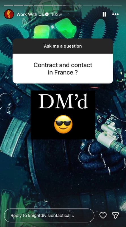 a screengrab of a communications app saying ‘Contract and contact in France?’