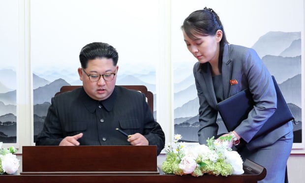 Kim Jong-un and Kim Yo-jong at a summit with South Korea in 2018.