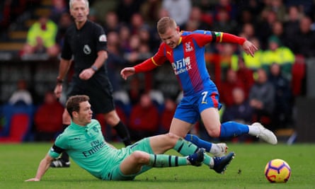 Crystal Palace’s Max Meyer, seen here being challenged by Stephan Lichtsteiner of Arsenal, did well after coming off the bench