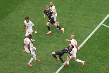 Eustaquio is pulled back by Sofyan Amrabat right on the edge of the area
