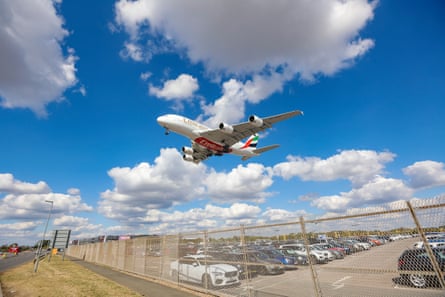 Emirates Airbus A380 aircraft as seen flying for landing at London Heathrow