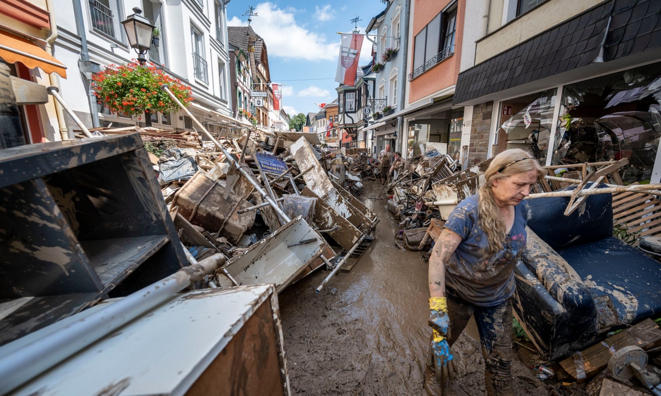 Cleaning up after severe flash flooding in Bad Neuenahr-Ahrweiler, Germany, last year