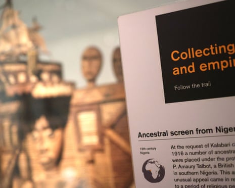 An interpretative panel explains how colonial rule included the Africa collection in the British Museum.