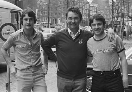 Trevor Francis, Brian Clough and Robertson in Amsterdam before Nottingham Forest’s European Cup semi-final against Ajax in 1980.