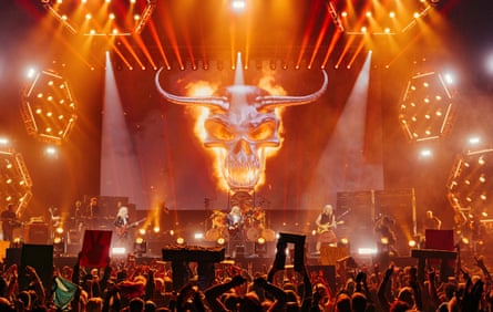 A still from Spinal Tap II of the band on stage