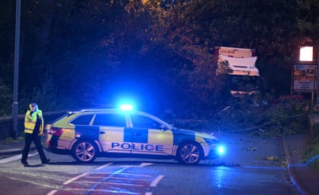 Trees blown on to a road in northern Ireland