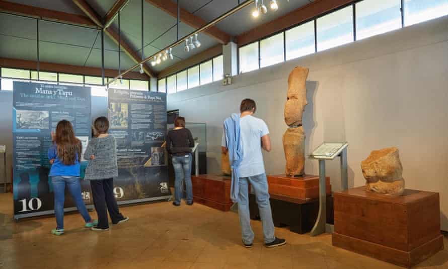 Visitors look at exhibits at the Father Sebastian Englert Anthropological Museum, Rapa Nui.
