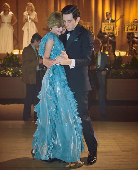 Emma Corrin as Diana and Josh O'Connor as Prince Charles, dancing in The Crown