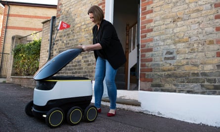 A Starship Technologies robot makes a delivery in Greenwich.