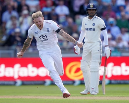 Ben Stokes celebrates taking Jaiswal’s wicket
