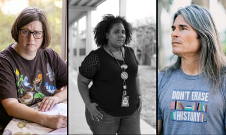 Two women and a man in separate portraits