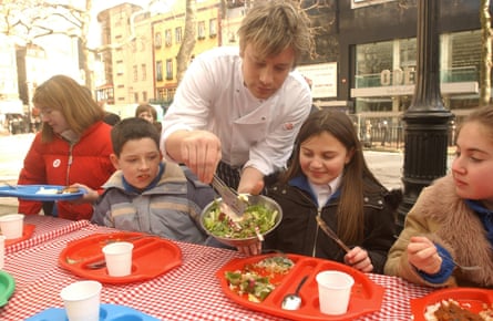 Jamie Oliver promoting healthy school dinners in 2005