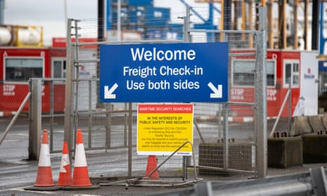 A freight check-in sign at the port of Belfast