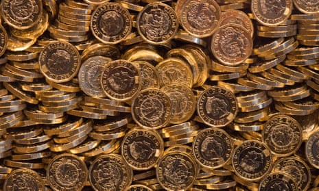 Piles of new £1 coins