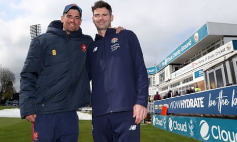 Sir Alastair Cook and James Anderson pose during the rain delay at Chelmsford