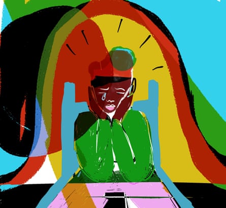 An illustration of a black child being interrogated
