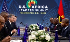 The US secretary of state, Antony Blinken (third left), and the defence secretary, Lloyd Austin (second left), meet the Angolan president, João Lourenço (right), during the summit