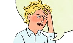 Illustration of a man with his head to his forehead, looking stressed