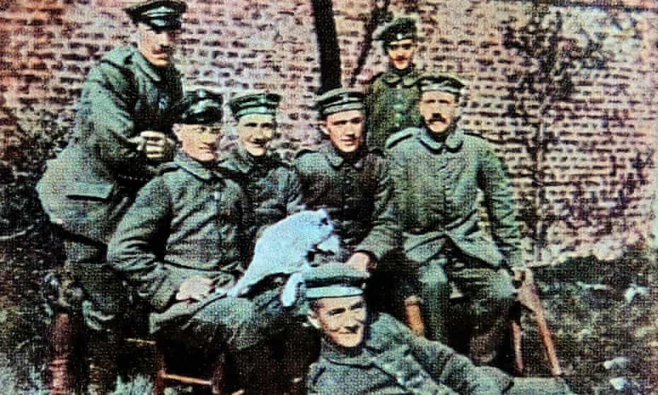 Hitler, far right, with fellow soldiers from his Bavarian unit in 1916.