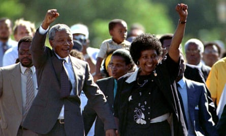 Nelson Mandela with his then wife, Winnie, moments after his release from prison near Paarl, South Africa, February 1990.