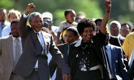 Nelson Mandela and his then wife Winnie after his release from prison in February 1990.