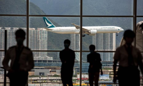 A Cathay Pacific aircraft comes in to land at Hong Kong