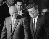 VIENNA-KENNEDY-KHRUSHCHEVUS President John Fitzgerald Kennedy (R) and USSR leader Nikita Sergeyevich Khrushchev head to their first meeting 03 June 1961 at the start of the East-West talks in Vienna, one year before the beginning of the 1962 Cuban missile crisis. President Kennedy ordered a blockade of Cuba in October, 1962 after the Soviet Union began to transport missiles on the island. (Photo by INTERFOTO / AFP) (Photo by -/INTERFOTO/AFP via Getty Images)