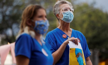 Nurses protest to highlight practices during the coronavirus disease pandemic at St Petersburg general hospital in Florida.