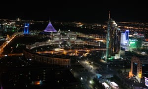 Astana by night, with Foster’s Khan Shatyr tent to the left.