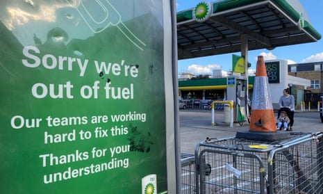A BP petrol station that has run out of fuel is seen in south London, Britain, September 27, 2021.