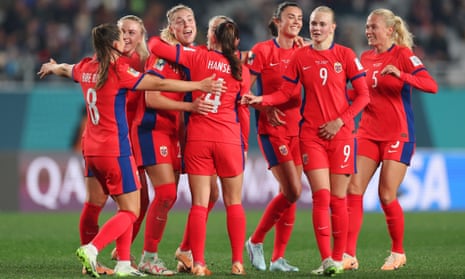 Norway celebrate victory at full-time.