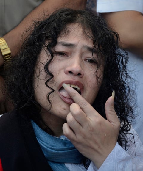 Irom Chanu Sharmila breaks her 16 year-old fast in Imphal, India. 