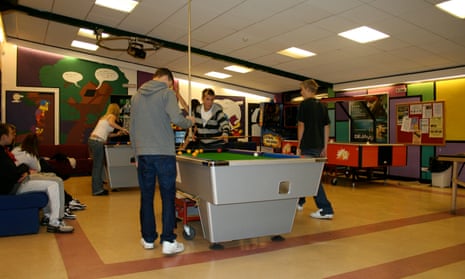 Kids playing pool in a youth club