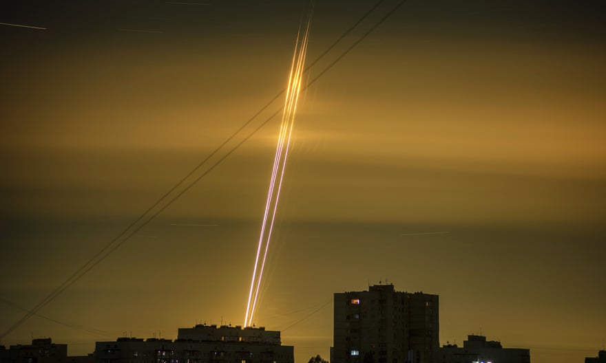 Russian rockets launched from the region around Belgorod arrive at dawn in Kharkiv, Ukraine.