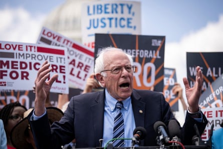 Sanders speaks in support of better healthcare provision in Washington DC, 2023.