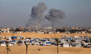 Smoke rises following an Israeli airstrike east of Rafah on Monday.