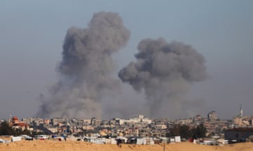 Smoke rises following an Israeli airstrike east of Rafah on Monday.