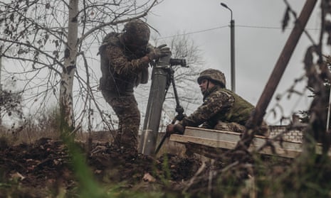 Ukrainian soldiers on the frontline in Donetsk.