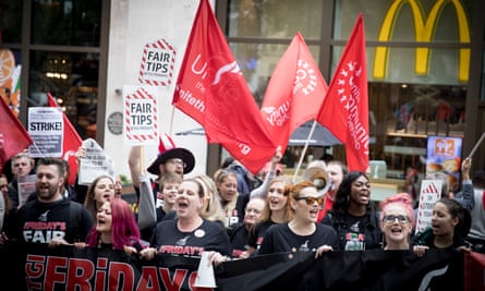 McDonald’s, TGI Fridays and Wetherspoons workers strike together in Leicester Square, London, 4 October 2018.