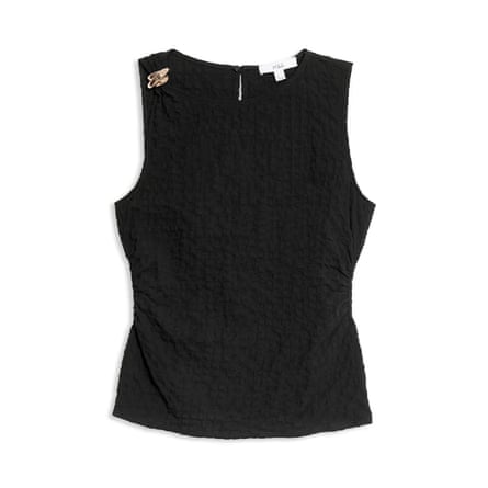 M&S Collection Cotton Rich Textured Hardware Detail Top in black.