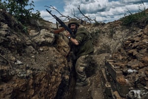 Donetsk region, Ukraine. A Ukrainian soldier is seen in a trench at the frontline near Bakhmut