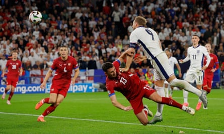 Harry Kane in the thick of the action at Euro ‘24 against Serbia but it was a poor tournament for him.