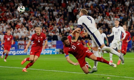 Harry Kane headers at goal only for his effort to be saved by Predrag Rajkovic.